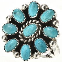 Turquoise Cluster Ring, Navajo Lenora Begay, Sterling Silver Band Womens s6-8 - £142.64 GBP