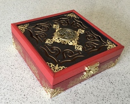 Red &amp; Black Oriental Dragon Themed Laser-cut Wooden Trinket Box - £6.25 GBP
