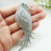 4.00Ct Round Cut Natural Moissanite Parrot Bird Brooch Pin 14K White Gold Plated - £247.45 GBP