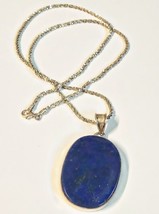 Large Lapis Lazuli Pendant Sterling Silver Frame Necklace 19 gm Stone 20... - $49.00