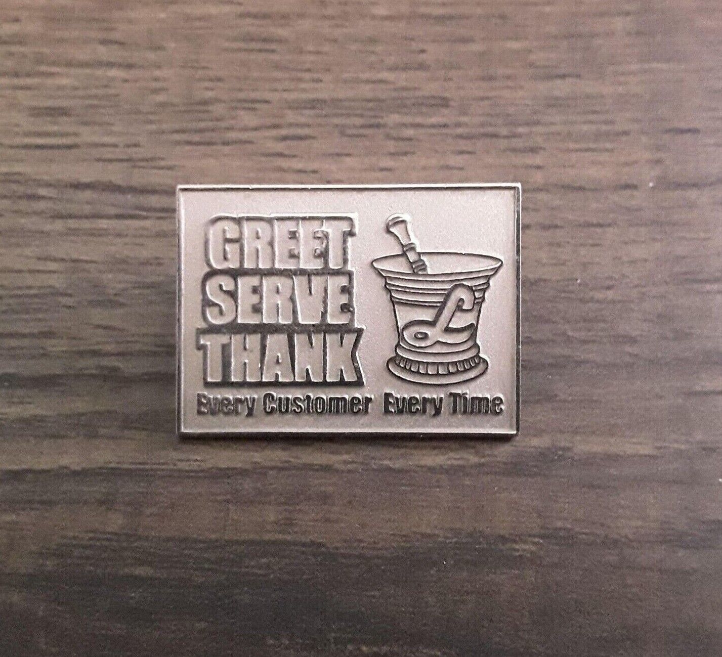 Longs Drugs Employee Hat Lapel Pin - Greet Serve Thank - $6.88
