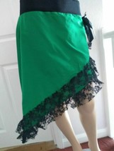 Gothic Black green Lace Angle Skirt Size 8-10 Festival-knee length/diag cut - $25.26