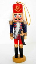 Wooden Hand Made 5 Inch Nutcracker Ornament - Red Hat  Bent Knife  Blue Blouse - £14.00 GBP
