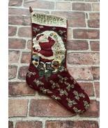 VTG Christmas Stocking 18”Needlepoint Handmade Santa Wreath Holiday Gree... - $21.78