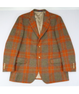 Lands End Men’s Wool Handwoven Harris Tweed Blazer Size 43 R Orange Plai... - $94.95