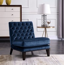 Modern Neo-Traditional Tufted Velvet Slipper Accent Chair, Iconic Home, Navy. - £327.19 GBP