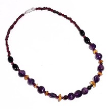 Natural Mozambique Garnet Amethyst Citrine Gemstone Beads Necklace 17&quot; UB-2700 - £7.81 GBP