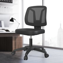 Black, Armless Mesh Small Computer Office Desk Chair For Home With Adjustable - £51.09 GBP