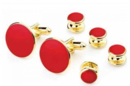 Red Studs and Cufflinks Set Gold Trim - $84.15