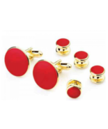 Red Studs and Cufflinks Set Gold Trim - $84.15