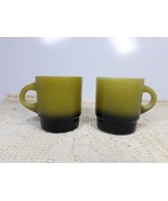 2 Vtg Anchor Hocking Fire King Coffee Mugs 2 Tone Pea Green Retro Aesthetic - £11.80 GBP