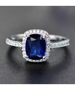 2.00Ct Cushion Cut Blue Cubic Zirconia 925 Sterling Silver Halo Engageme... - $2,151.27 MXN