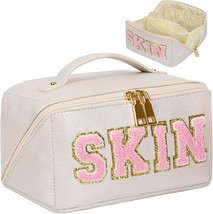 Large Capacity Travel Cosmetic Bag Chenille Letter Preppy Makeup Bag PU Leather  - £31.82 GBP