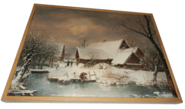 New Vintage Look Winter House Village Scene Framed Picture 16&quot; X 12&quot; Snow Tree - £23.87 GBP