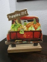 Fall Thanksgiving Vintage Red Truck PUMPKINS 25¢ Tabletop Sign Plaque Decor - £18.98 GBP