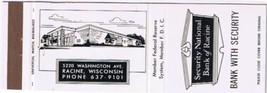 Matchbook Cover Security National Bank Of Racine WI Safe Deposit Box - $0.69