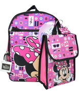 Minnie Mouse 16&quot; Backpack 4Pc Set with Lunch Kit, Key Chain &amp; Carabiner - £29.28 GBP