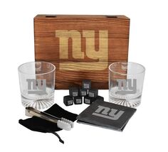 New York Giants Drinkware Set Glasses Wood Box Coasters Cooling Cubes NFL - €71,12 EUR
