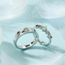 0.80CT Round Cut Lab Created Diamond Valentine Couple Ring Set 14KWhite Gold FN - £102.23 GBP