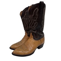J Chisholm Vintage Cowboy Western Boots 2 Tone Brown Leather US 10 USA Pull On - £77.84 GBP