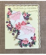 Ephemera Vintage Flowers And Notes Anniversary Greeting Card with Scallo... - £3.87 GBP