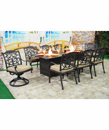 Patio dining table with built in fire pit 9 piece set outdoor furniture. - $3,989.00