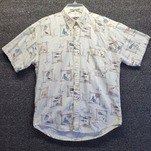 Vtg Chaps Ralph Lauren Men&#39;s Sz M Fishing Print Short Sleeve Button-Down - £12.09 GBP