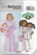 Butterick 4012 Child Girls Pajamas Set Robe Nightgown Matching CPK Sleep... - $18.00