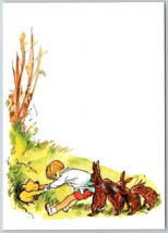 Postcard Winnie The Pooh Stuck In Hole Christopher &amp; Rabbits Pulling - $9.87