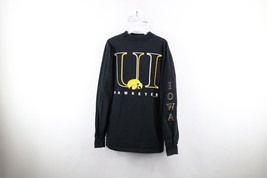 Vintage 90s Mens Large Spell Out University of Iowa Long Sleeve T-Shirt Black - £39.52 GBP