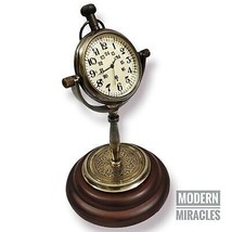 Horloge de table de bureau avec décor de base en bois montre en laiton... - £27.44 GBP