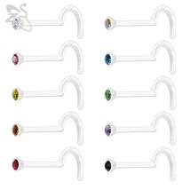 ZS 10pcs/lot Clear Acrylic Nose Piercing Colorful CZ Crystal Nose Studs Screw L- - £10.53 GBP