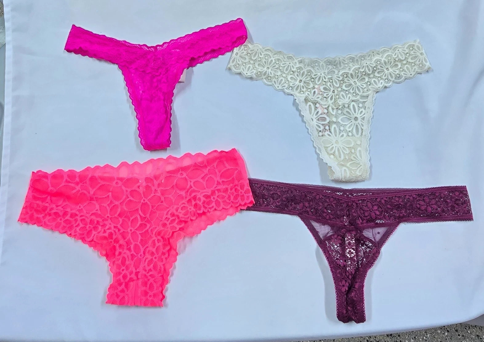 Vintage Victoria&#39;s Secret Size S Panties Lot Bundle 4 Lace Thong Cheeky - $24.74
