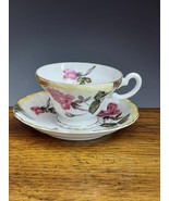 Vintage Japan Pedestal Teacup &amp; Saucer Pink Roses Floral - $28.75