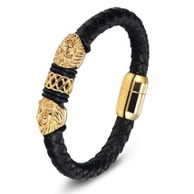 Gold Genuine Leather Stainless Steel Bracelets For Women Bracelets &amp; Bangles Tre - £12.82 GBP