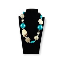 Beaded Necklace Southwestern Chunky Faux Turquoise Faceted Bling 20&quot; Teal Collar - £15.79 GBP