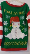 Derek Heart Juniors multi-color Snowman Meltdown Ugly Christmas sweater M 084 - £25.71 GBP