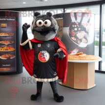 Black Pizza mascot costume character dressed with a Rugby Shirt and Shawls - $1,209.00