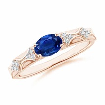 ANGARA Oval Blue Sapphire Vintage Style Ring with Diamond Accents - £1,465.14 GBP