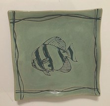 STUDIO NOVA Mystic Cove Green Square Salad Plate Fish HA101 Ceramic Vintage - £12.53 GBP