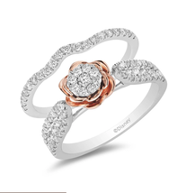 Flower 3/4 CTTW Belle Rose Bridal Set Ring, Tow Tone Handmade Ring Gift For Her - £37.39 GBP