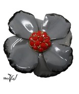 Vintage Metal Enamel Flower Brooch Pin in Grey Black Red Large 2.5 Inch ... - £18.80 GBP