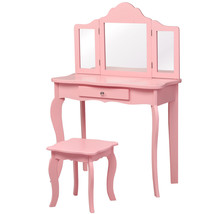 Kids Vanity Table Stool Set Princess Dressing Makeup Play Set Girls Gift Pink - £174.33 GBP