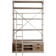 94&quot; Brown Distressed Nickel and Solid Wood Six Tier Bookcase with Four D... - $53,694.29 MXN