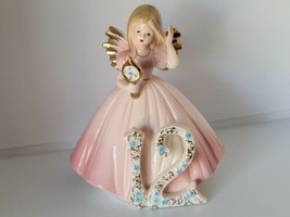 Josef Originals AGE 12 Birthday Girl Angel Figurine 5.5&quot; Pink Dress - £11.05 GBP