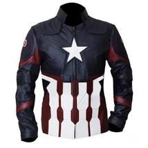 Men&#39;s Leather Jacket Captain America Cosplay Steve Rogers Infinity War A... - $130.00