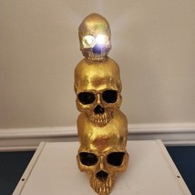 Triple Stacked Resin Gold Skulls Light Up Home Decor Halloween - £27.15 GBP