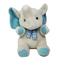 11&quot; Vintage Cheers Toys Baby White &amp; Blue Elephant Stuffed Animal Plush Toy - £51.56 GBP
