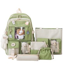 5pcs/set Kawaii Women Backpack Korean Cute Student Girl Large Capacity Schoolbag - £35.05 GBP