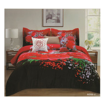 Floral Comforter Set 7 Piece   Queen &amp; King Size Oversized Overfilled Red Roses  - £65.72 GBP+